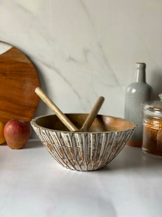 Fluted distressed salad bowl