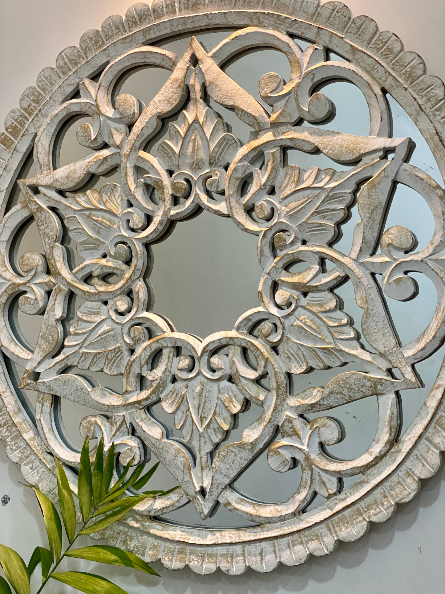 Carved Flower Mirror cum panel