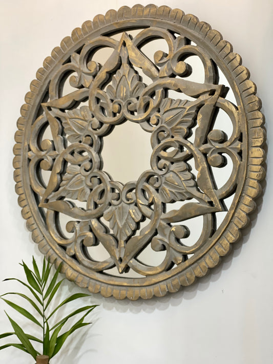 Carved Flower Mirror cum panel