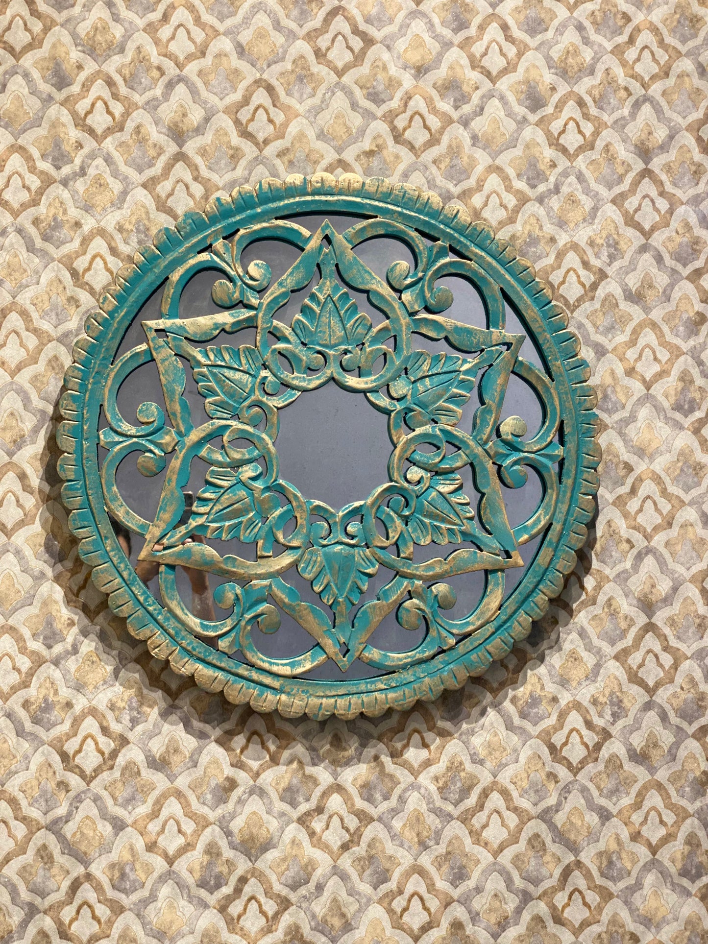 Carved Flower Mirror cum panel